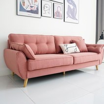 패브릭 소파 쇼파 3인용 모던 심플 편안한 원룸 자취 거실 노래방 간이, 완성품, 진한 핑크