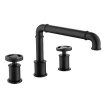 욕실 싱크 수도꼭지 빈티지 산업용 파이프 스타일 호텔 세면대 믹서 탭 2핸들 3홀 360° 회전 상업용 화장대 전체 황동 소재 매트 블랙 미국직송 299628