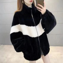 페이크퍼 에코퍼 코트 인조퍼 자켓 겨울 온화한 모피 여성 인조 양털 입자 하나의 흑백 충돌 컬러 스웨터