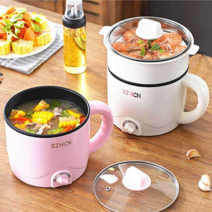 1인용 미니전기냄비 라면포트 멀티쿠커 밥솥 찜기, 미니 만능팬 핑크 +찜통
