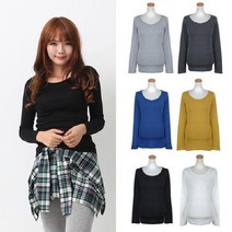WRV081487데일리 기본티 슬림핏 신축성 라운드 긴팔 티셔츠