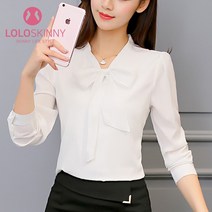 셔츠 가을 LS0401 여자 로로스키니 블라우스 면접 리본 브이넥 여성 긴팔