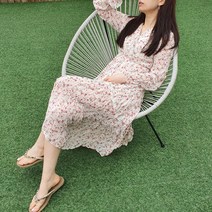 반이무드 쉬폰 플라워 주름 잔꽃 롱 원피스