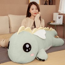 대형인형 동물인형 공룡 플러시 장난감 베개 소녀 잠자는 다리 귀여운 침대 부드러운 큰 봉제, 녹색 공룡 -JF, 90cm [귀엽고 부드럽고 편안한