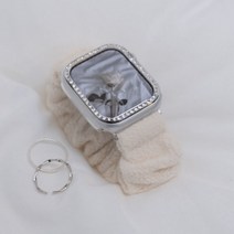 우먼스9999 애플워치 8 7 6 5 4 3 SE 호환 가능 스크런치 밴드 스트랩, 42/44/45mm, 8. 플리스 아이보리