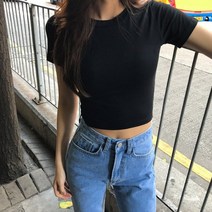 여성 반팔티 티셔츠 슬림 핏 반소매 여자반팔티셔츠 크롭 T 스퀘어 넥 인박카042