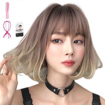 가발위드 단발 패션 투톤 통가발 애시리나+가발걸이1개+가발전용빗1개+가발망1개 세트, 1세트, 애쉬핑크 골드브라운
