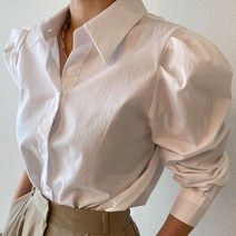 여성 코튼 핀턱 어깨 볼륨 뽕 퍼프 블라우스 셔츠 남방