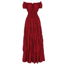 여성 중세 르네상스 드레스 boho 페티코트 짧은 소매 오프 숄더 smocked 허리 레트로 플리츠 롱 드레스 의상