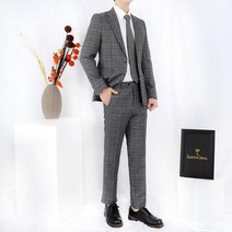 산토그리얼 차콜그레이수트 남자 체크 세미정장 코디