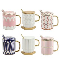 패턴 라인 골드 머그컵 모음 도자기 머그잔, 선택16-라인골드머그컵(S4)