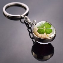 클로버 키링 Shamrock 럭키 클로버스탈 볼 키 체인 네잎 펜던트 유리 카보 숑 쥬얼리 스피어 열쇠 고리 성 패트릭 데이 선물, [01] as show