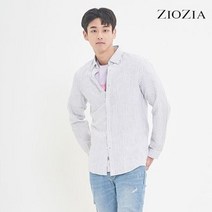 지오지아 95사이즈 그레이 린넨 베이직 스트라이프 셔츠