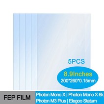 UV 3D프린터 소음감소 fep 필름 8.9 인치 2602000.15mm Anycubic 광자 m3 플러스 모노 x 4k 6k elegoo 토성 3d 부품 액세서리 lcd, 5개