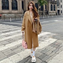 와이지엘 여성 겨울 모직 큐빅 슬림 화이트 롱 코트