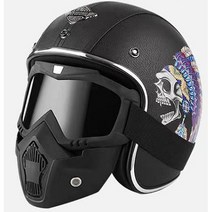 복고풍 할리 바이크 헬멧 해골 오토바이 보호장비 HIT No.7 PA20, 크롬헬멧+보호장비