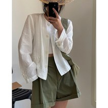 아나운서 여성 자켓 앞지퍼 가을 여름 빛 투명 선 스크린 카디건 넥 블레이저 얇은
