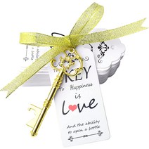 Makhry 52피스 해골 키 병따개 결혼식 선물 손님을 위한 맞춤형 기념품 세트 감사 기프트 카드 및 리본 포, 03 골드.