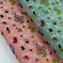 방수원단 150D 폴리에스터 헤비 듀스포 본염프린트 PU우레탄 양면 방수천 소녀의정원, 소녀의정원-민트(560)