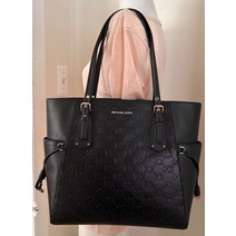 Michael Kors Voyager Black MK EMBOSSED Crossgrain Leather Medium EW Tote&Dustbag