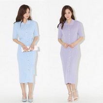 바보사랑 여성 데일리 단추 카라 니트 롱원피스 드레스.디작소