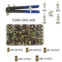 354 Pcs 리벳 너트 + 손으로 스레드 총 M3 M4 M5 M6 M8 M10 더블 내부 수동 리베 터 건 도구, 06 set 6 Zinc