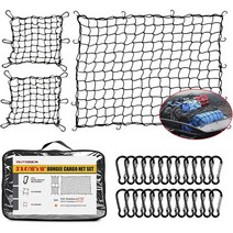 AUTOGEN 번지 카고 네트 세트 9.5 x 10.2 cm 3 4 피트 튼튼한 소형 40.6 16 인치 천연 라텍스 픽업 트럭 침대 트레일러 SUV용 스틸 카라비너 24개 포함, BLA-1B2S