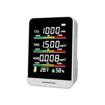 공기측정 5 In 1 휴대용 공기질 모니터 CO2 검출기 이산화탄소 디지털 온도 습도 테스터 HCHO TVOC 미터, [01] White