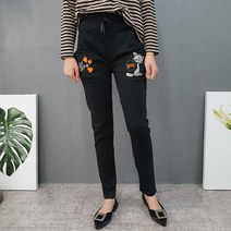 중년여성 입체패턴 자수 스판바지 스키니 배기 밴딩 슬림핏 아줌마바지 엄마옷 빅사이즈