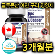 캐나다 직수입 글루콘산 아연 구리 영양제 100정 3개월분 면역 력 세포 분열 부 원료 생강 분말 기초 체력 도움 미네랄 균형 노인 어르신 중년 남성 여성 갱년기 주부 추천, 100정 / 3개월분