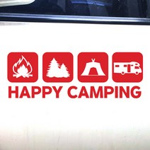 캠핑카 차량용스티커 튜닝 자동차스티커 카라반꾸미기 데칼스티커 10종, 7 해피캠핑, 중형, 레드