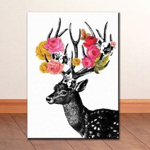 A186 일러스트 동물 꽃 사슴 캔버스액자
