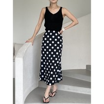빅사이즈 시원한 냉장고 소재 도트 머메이드 밴딩 롱 땡땡이 스커트 2358 XL-XXL