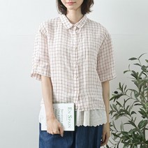 내추럴가든 사각 체크 린넨 남방