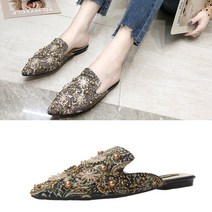 런슈즈 화려한 보석 큐빅 뮬 블로퍼 여성 슬리퍼