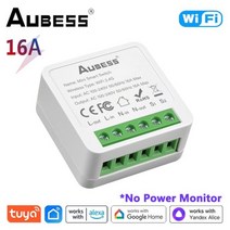IOT 전등 스마트 스위치 Aubess 와이파이 16A Tuya 차단기 원격 전원 모니터 타이밍 릴레이 모듈 라이프 알렉사 앨리스 구글 홈용 189554, No Power Monitor _100-240V | 4