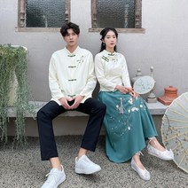신혼여행 커플룩 허니문 원피스 커플티 휴양지 바캉스 시밀러룩 커플 복장 중화 민국 스타일 복고풍 정장 가 긴팔 중국 스타일 당나라 정장 개선 버전 Hanfu 작업복 Han 요소