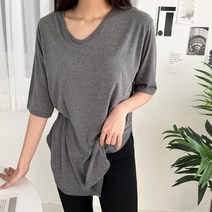 투데이앤룩 기모 브이넥 루즈핏 반팔티셔츠