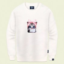 진마니아 리본 고양이 남녀공용 루즈핏 빅사이즈 맨투맨 티셔츠 TL-403