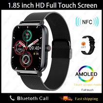 2022 새로운 블루투스 통화 스마트 워치 남자 NFC 시계 1.85 "HD 전체 터치 스크린 피트니스 트래커 IP68 방수 Smartwatch 여자, 메쉬 벨트 블랙