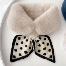 TOTOELY 겨울골프 일상방한 넥워머 페이크퍼 니트땡땡이, 베이지