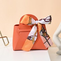 스카프 리본 장식 가죽 선물 포장 가방 상자 구디백 품격 케이스 답례품 생일 기프트 박스 소형 오렌지