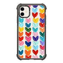 CASETiFY 울트라 임팩트 케이스 아이폰 11용 - Acid Smiles Marigold 클리어 블랙, Clear Polka Daub Hearts