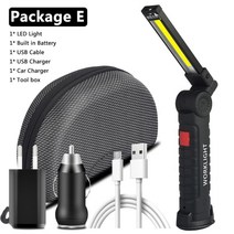3 모드 플래시 라이트 LED USB 충전식 내장 배터리 랜턴 토치 자석 휴대용 캠핑 COB 작업 램프, 패키지 E, 협력사, Samll 크기