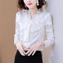 명양피프 아줌마 도트무늬 빅리본넥 긴팔 블라우스 셔츠 m18990