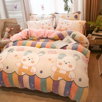 DFMEI 겨울 융털 4종세트 추동 코랄 융털 이불 커버 융털 침대 3종 세트 융털 침대 시트, DFMEI 레인보우 베이비, 1.5m 침대 삿갓 4종세트 이불커버 2.0*2.3m