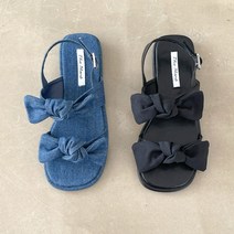 바바라 왕리본 데님 슬링백 스트랩 샌들