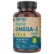 HK몰 DEVA 비건 오메가-3 DHA 보충제 - 하루 한 번 소프트젤 200MG 카라기난 무함유 젤라틴 생선 해조류 오일 지방산 90정, 90개 (1팩)