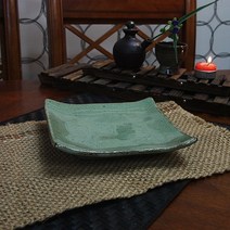 (수작업)청아한분청 굽사각접시 1호, 그린