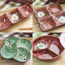베스트데코 SO DAM 나눔접시 찬기 도자기그릇 모음, 3칸찬기+뚜껑 특대_레드